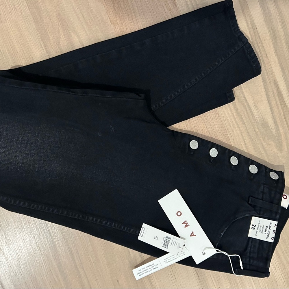 AMO Women's Slim Dock Pant, Black Magic, High Rise skinny,28, NWT, Anthropologie